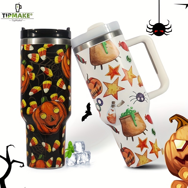 Halloween Sports Water Bottle With 4 Lids And Straws 304 - Temu