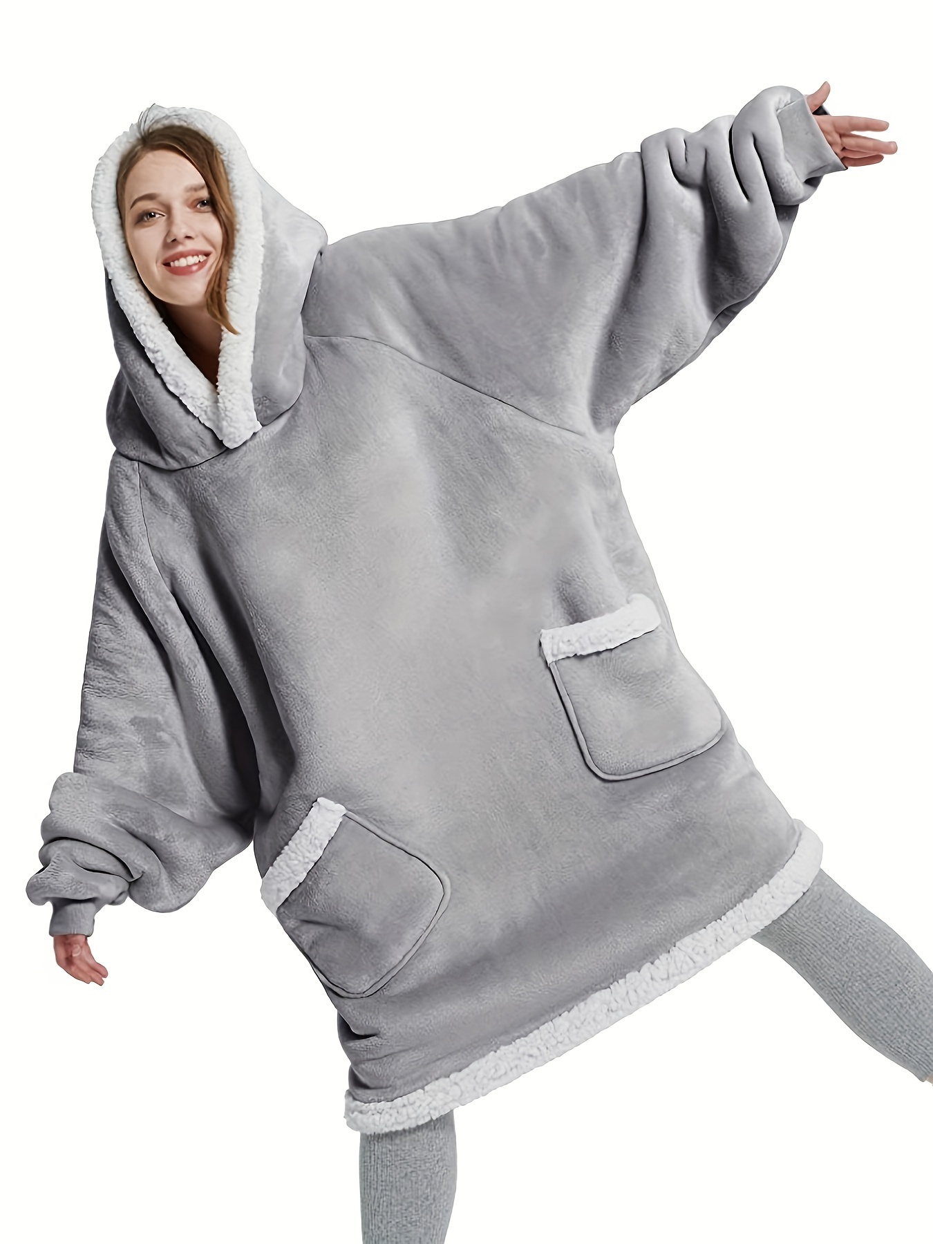 Fleece Hooded Lounge Robe with Pockets