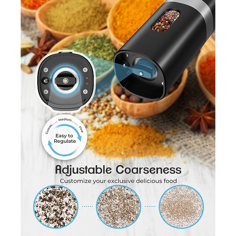 Stainless Steel Rechargeable Salt Pepper Grinder Set Charging Base Electric  One Hand Mills Automatic Salt Spice Pepper Grinder