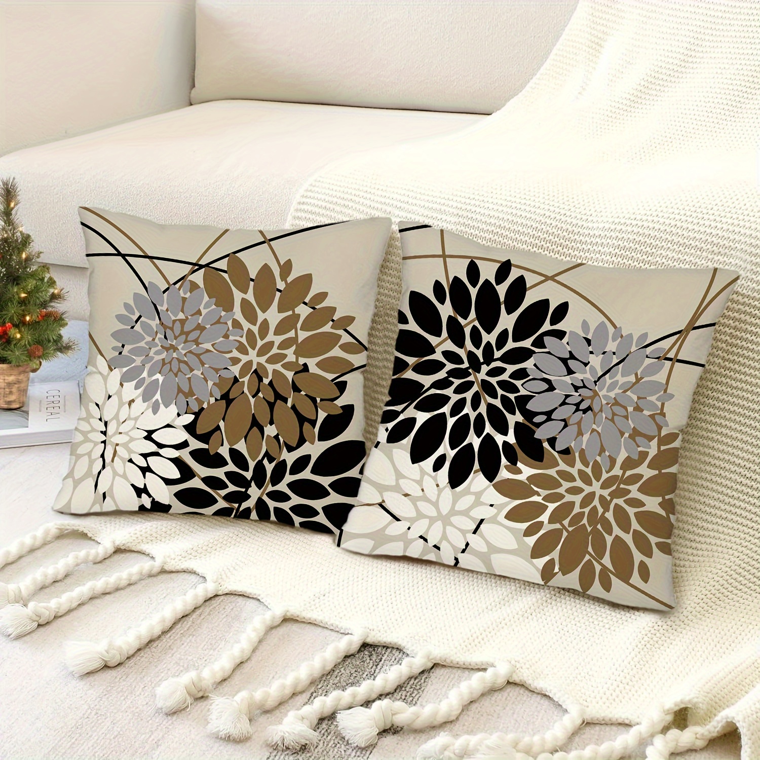 Elegant Christmas Throw Pillow [Brown, Black and Beige]