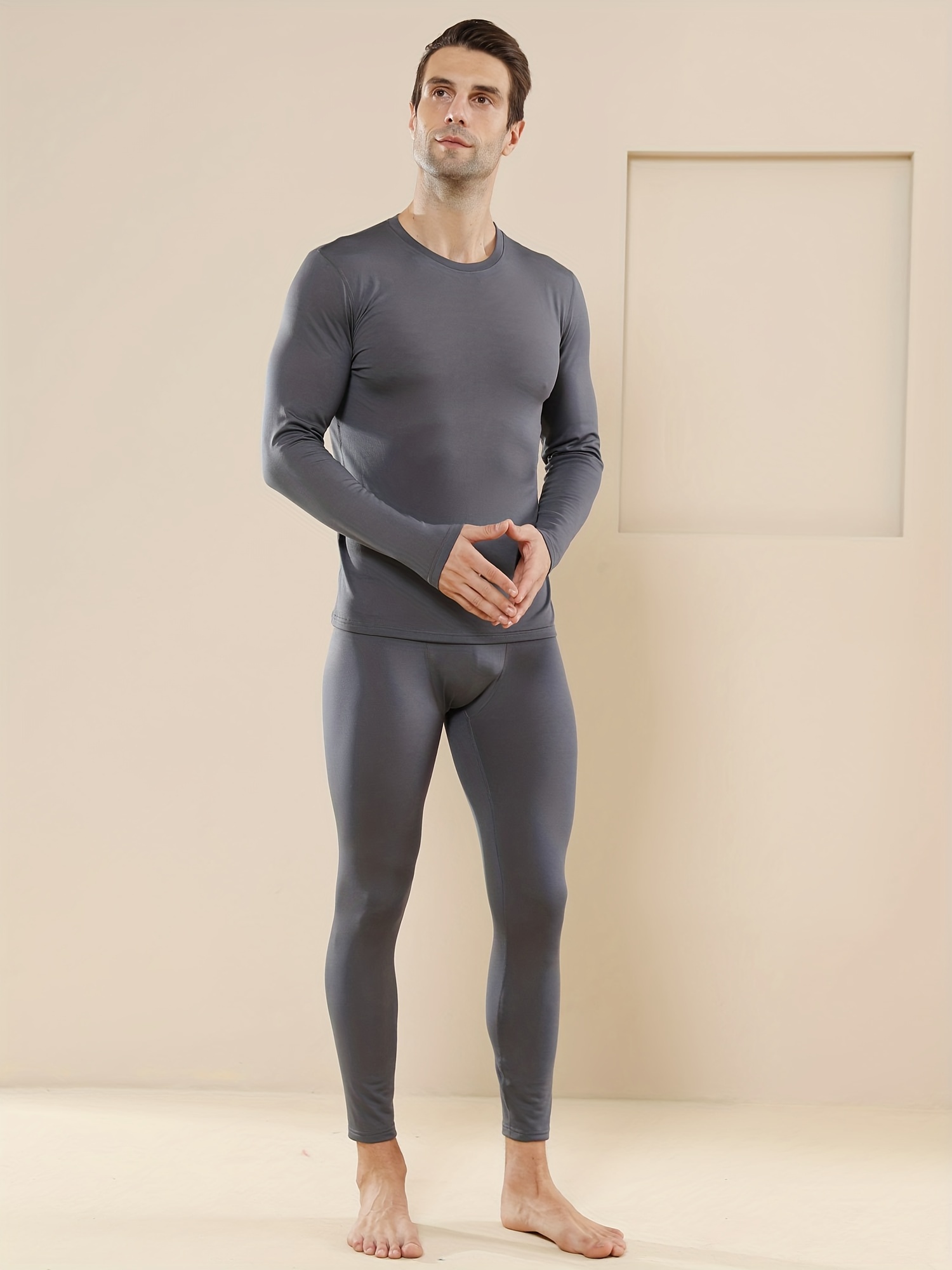 Men's Fleece Thermal Underwear Set Base Layer Sets Fall - Temu Canada
