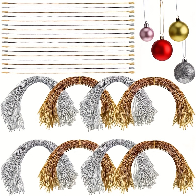 Christmas Ornaments Hanger String Precut Hanging Ropes for Christmas Tree  Ornament Decorations with Snap Fastener (200Pcs Sliver)