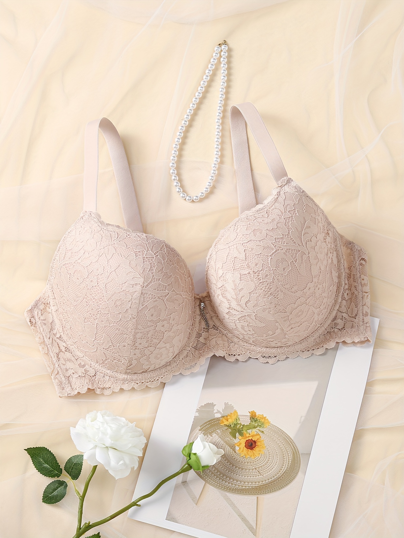 Underwire Push-Up Bra with Full Coverage and Padded Cups with Lace  Detailing 