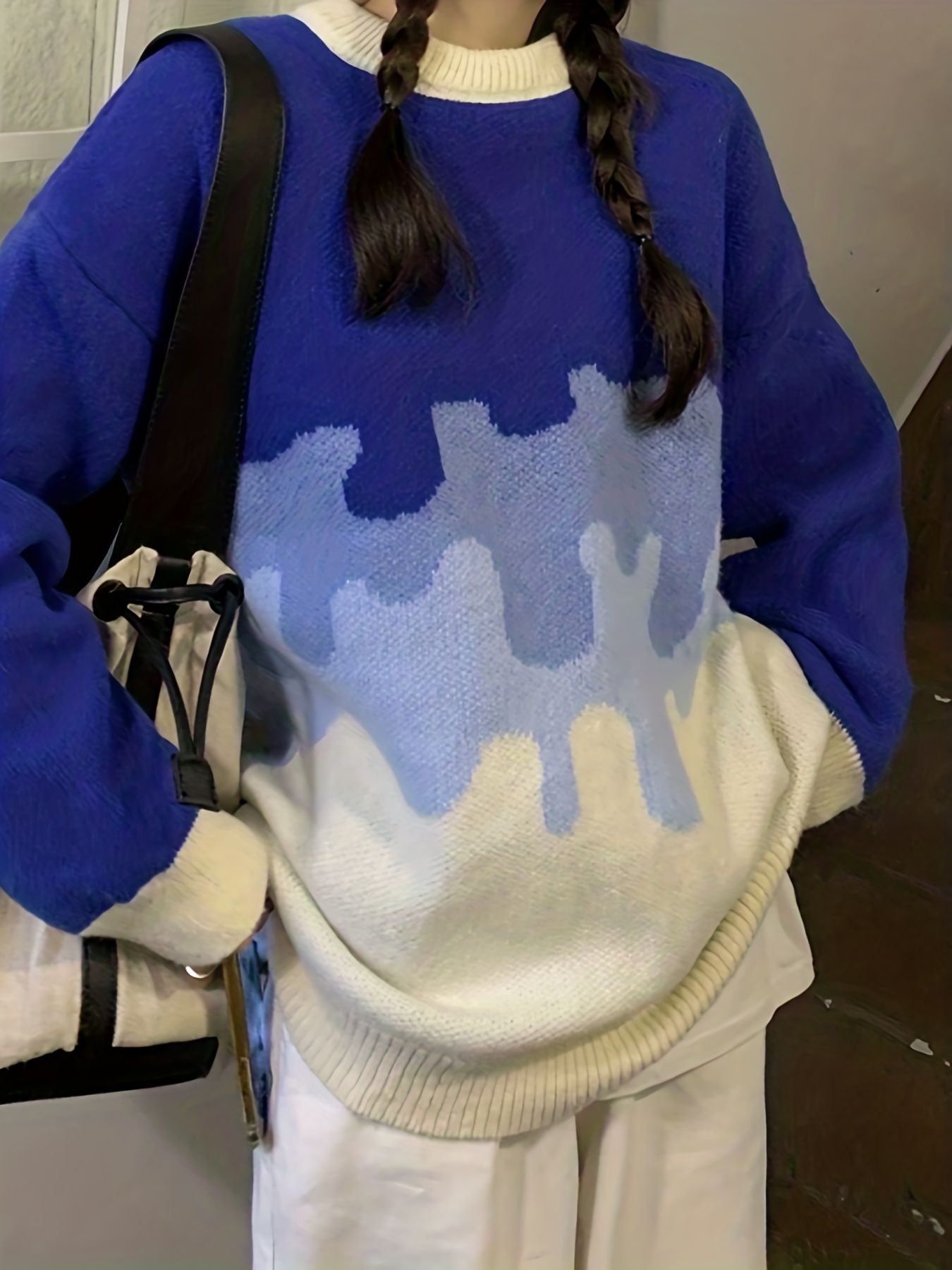 8 12y Girls Pullover Clouds Pattern Jacquard Knitted Sweater - Temu