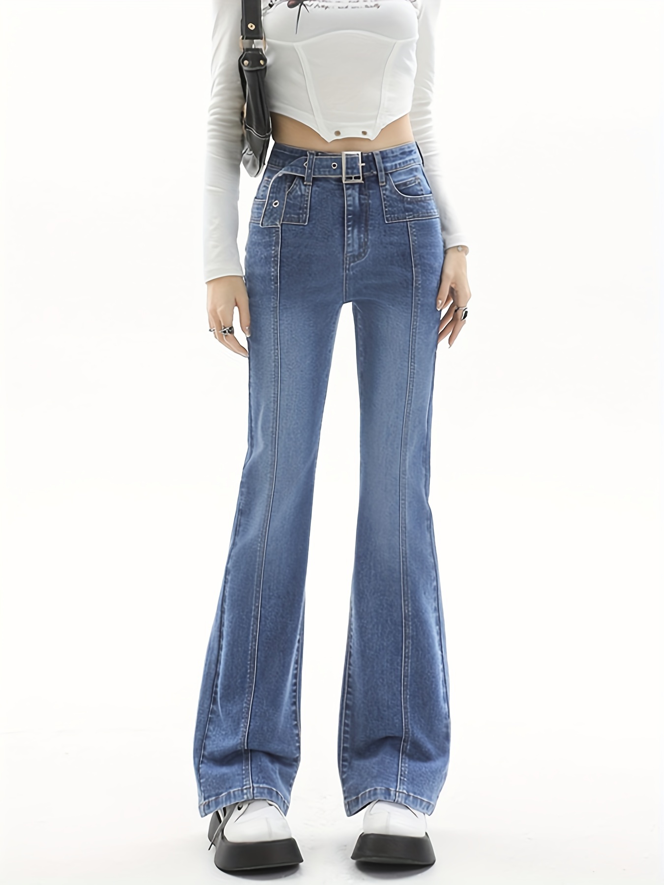 Fashion (Khaki)Vintage Flare Jeans Pants Women Y2k Streetwear High @ Best  Price Online