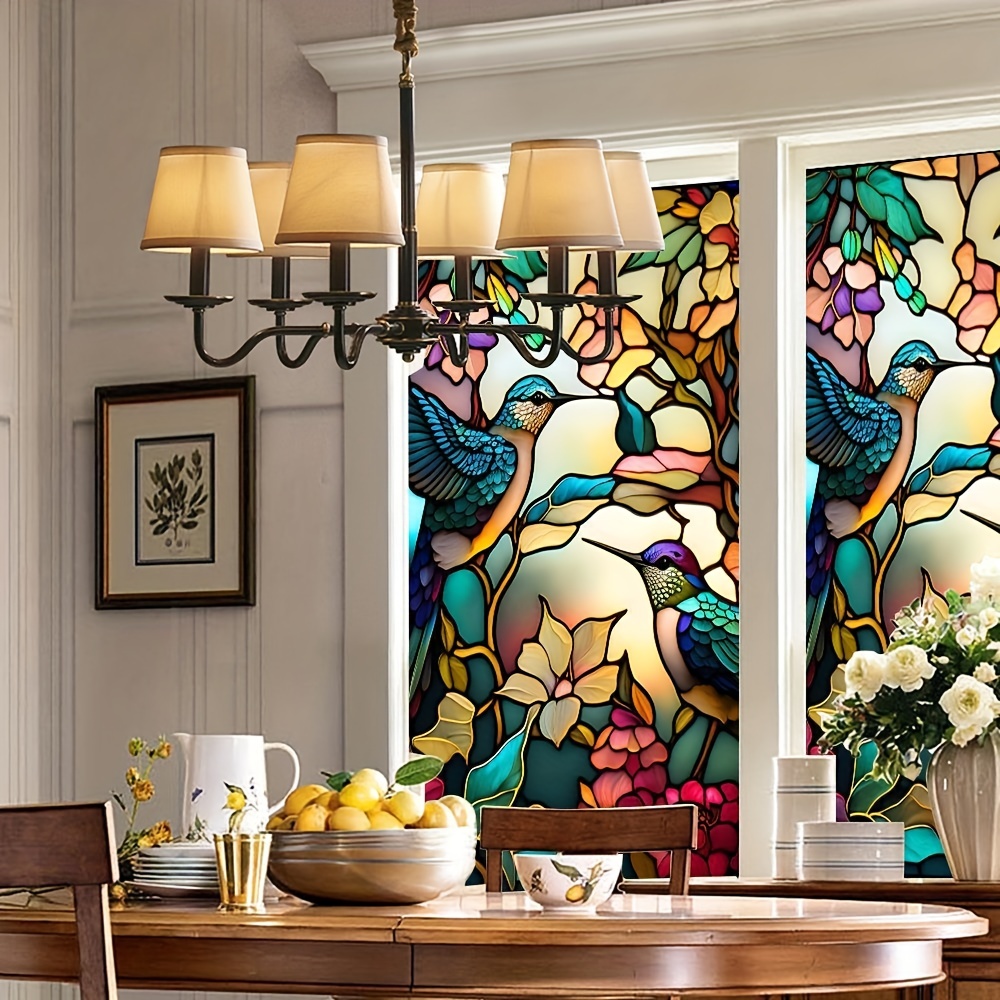 Stained Glass Window Film Flowers Butterfly Birds Static - Temu Canada