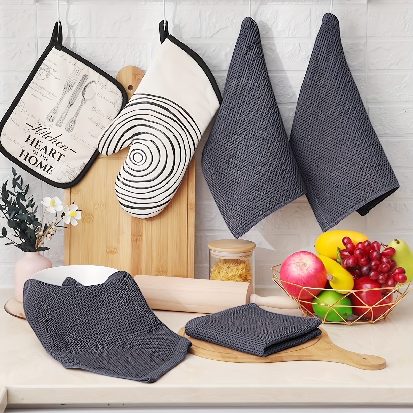 Toallas de cocina para secar platos, paños decorativos absorbentes de café  (juego de 4), tejido de gofre de algodón turco, toallas bordadas rústicas