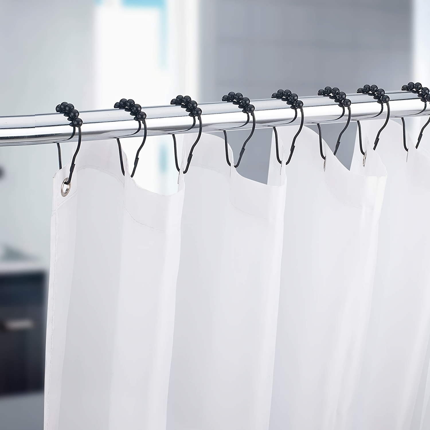 Set Of 12 Shower Curtain Hooks Rings, Black Shower Curtain Rings, Stainless  Steel Rust-resistant Shower Hooks For Shower Curtain, Bathroom Accessories