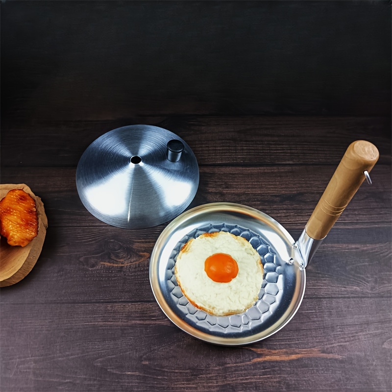 10CM Casting Iron Pan, Wood Handle Egg Frying Pan Mini Flat Bottomed  Pancake Pan Kitchen Utensils