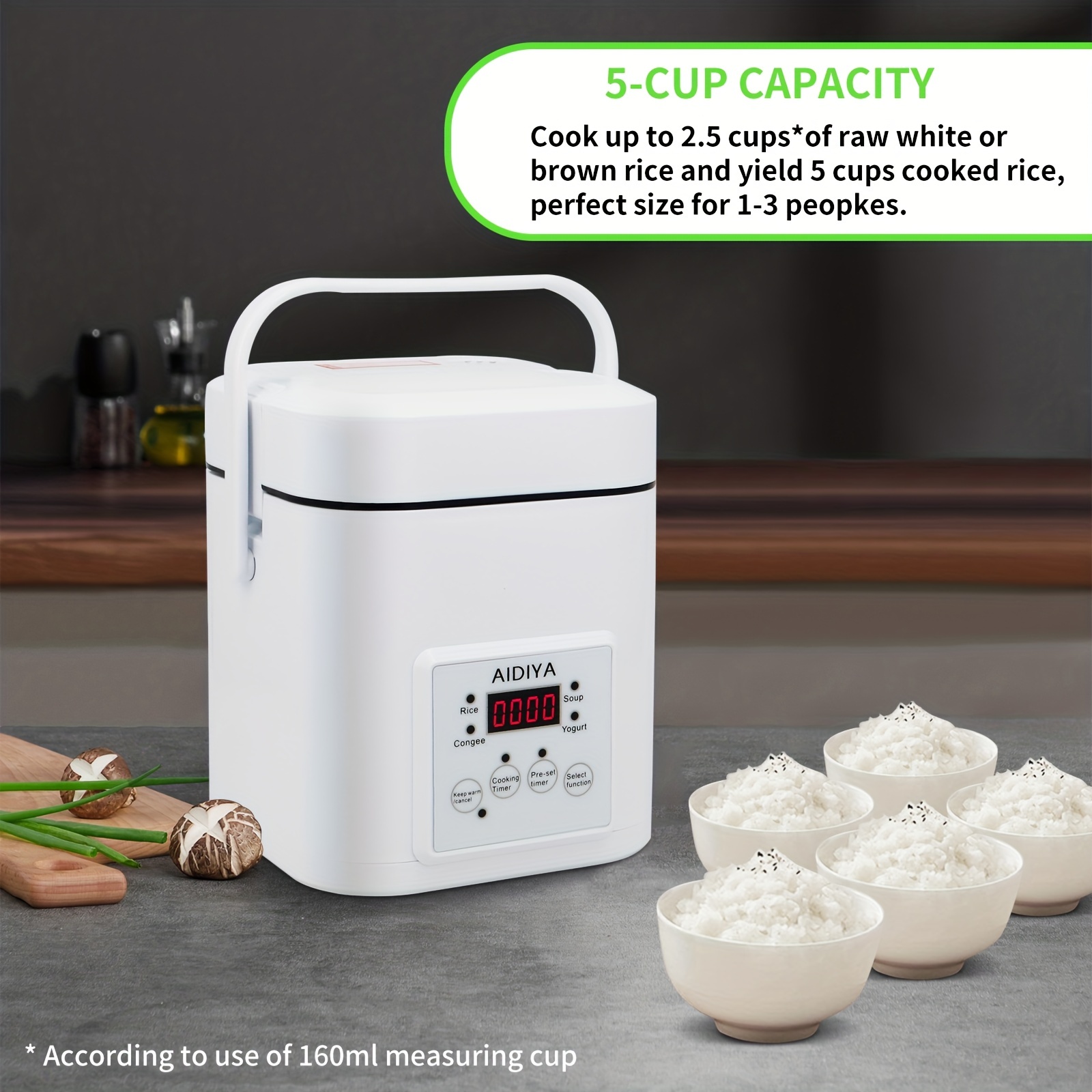 MOOSUM Multi Mini Rice Cooker 2-cups Uncooked (1.2L), Portable