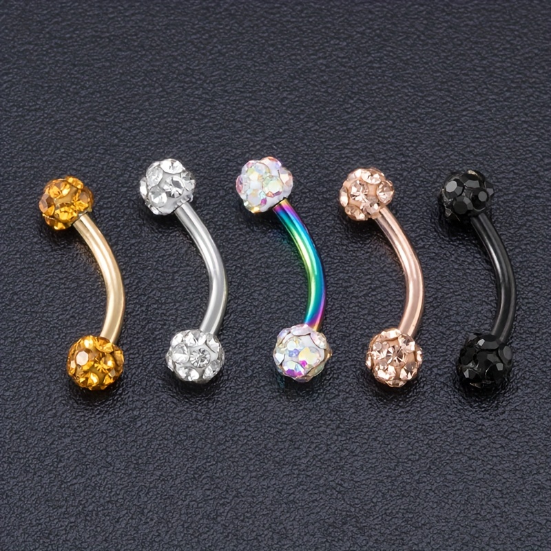 Rhinestone Curved Barbell Eyebrow Ring, Surgical Steel