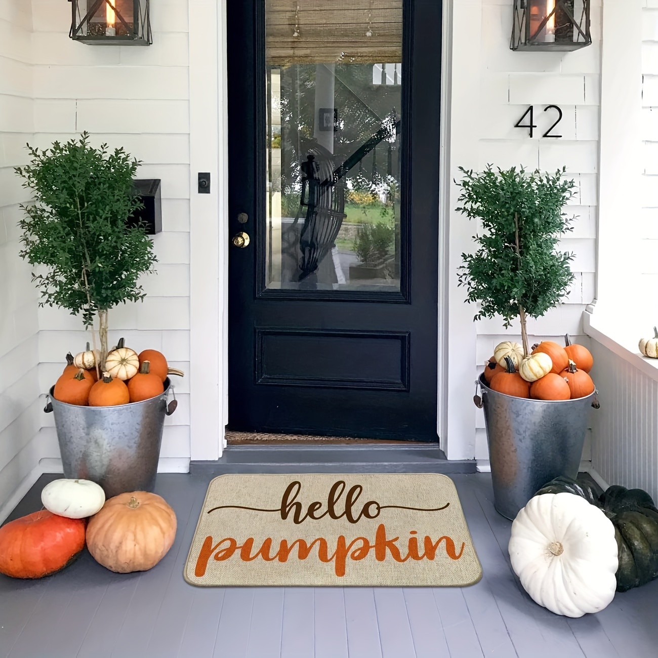 Watercolor Pumpkin Decorative Door Mat, Family Seasonal Autumn