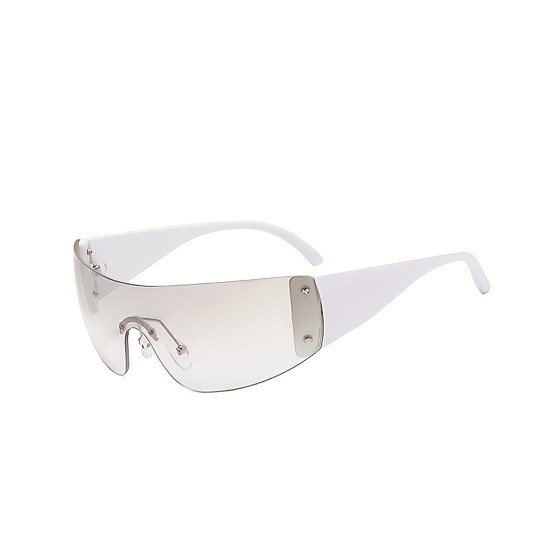 Y2K Rimless Sunglasses Solid Tinted Lens Stars Detail UV Blocking