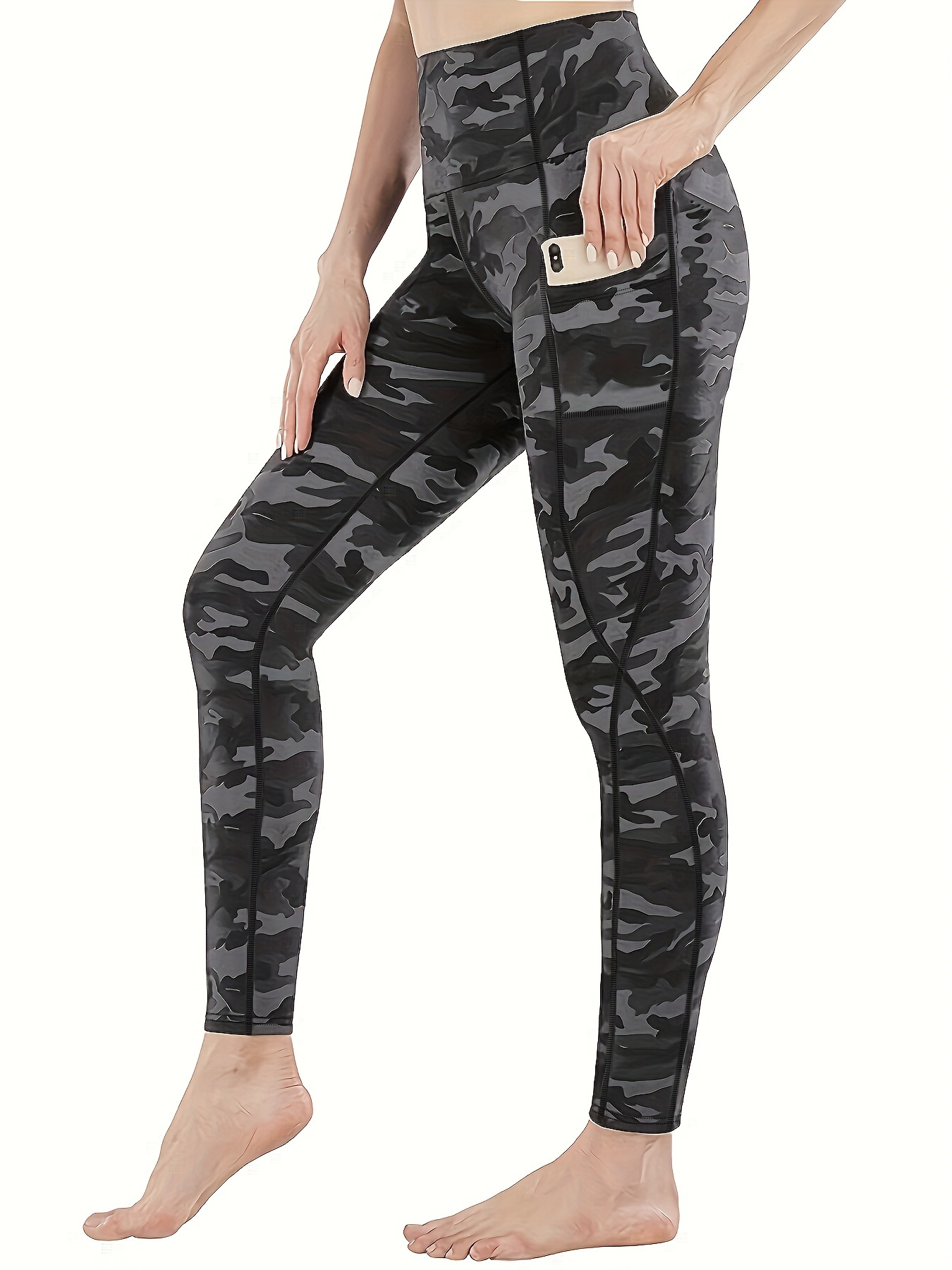 Plus Size Sports Leggings Set Women's Plus Camo Print High - Temu