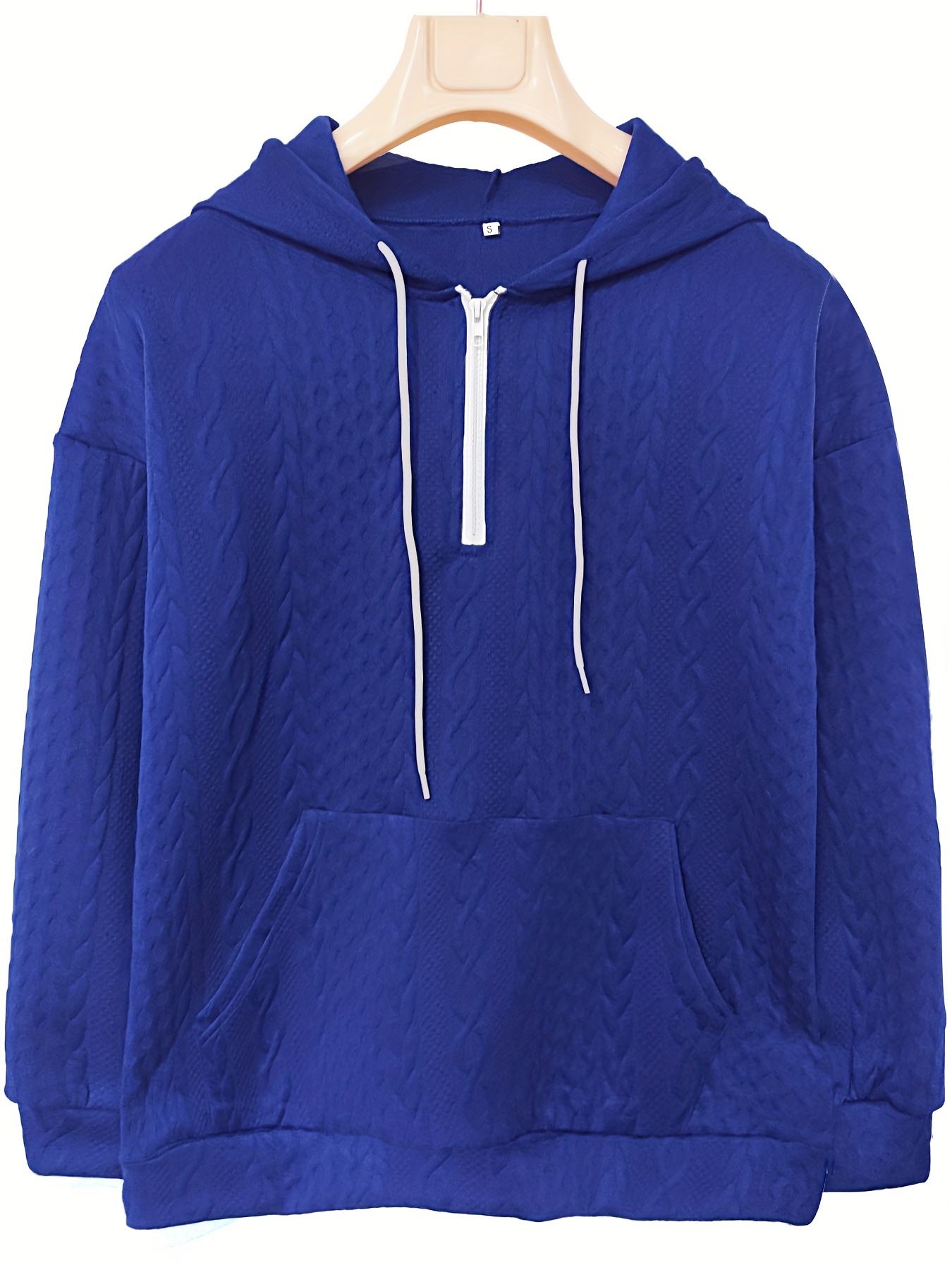 Casual Plain Hooded Zip Up Long Sleeve Royal Blue Women Sweatshirts  (Women's)