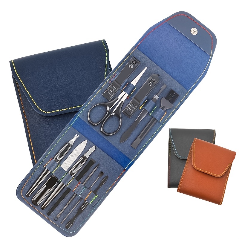 Leather Manicure Set with Nail Scissors, File and Tweezers