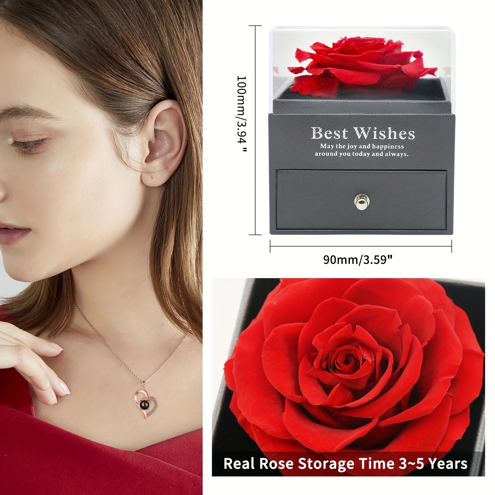 Best Gift for Woman, Preserved Red Real Rose with I Love You Necklace in  100 Languages, Romantic Gifts for Her on Mother's Day, Birthday,  Anniversary. 