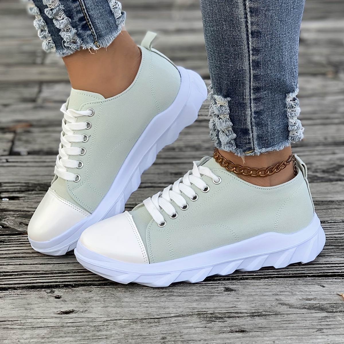 women s platform canvas sneakers solid color lace low top Temu United Kingdom