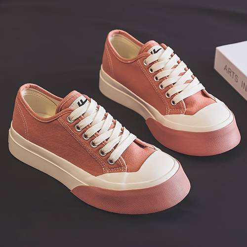 Women's Classic Platform Canvas Shoes, Casual Two Tone Color Sole Lace Up Skate Shoes, Women's Footwear