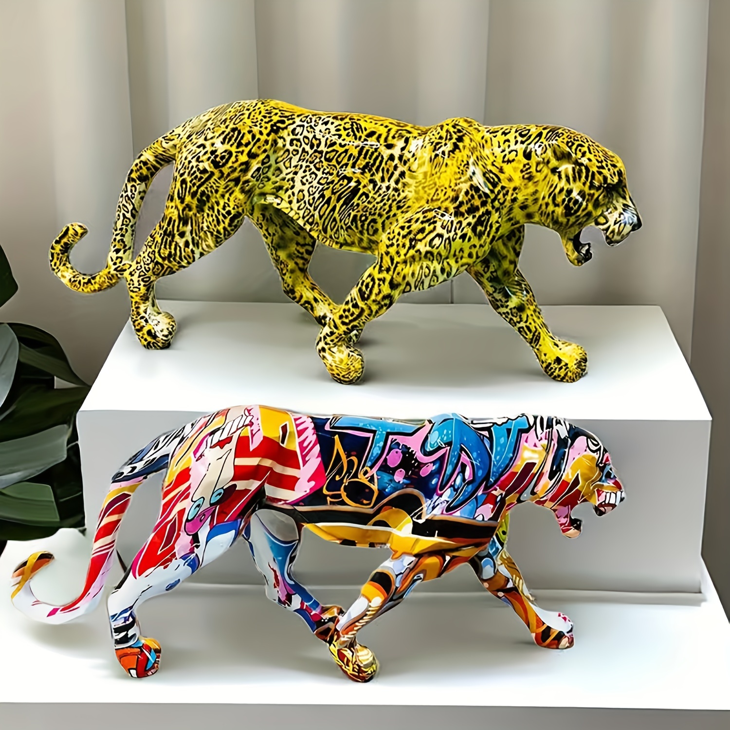 1pc Colorful Abstract Leopard Statue, Leopard Sculpture, Hand-painted  Animal Resin Modern Home Decoration,room Decor
