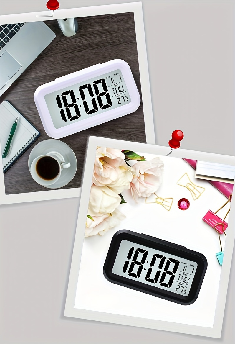 1pc Mini Digital Travel Alarm Clock,LCD Design Indoor Thermometer  Hygrometer,Music Alarm,Calendar Display,12/24H,Snooze Backlight for  Bedside,2*AAA Batteries Operated (Not Included)