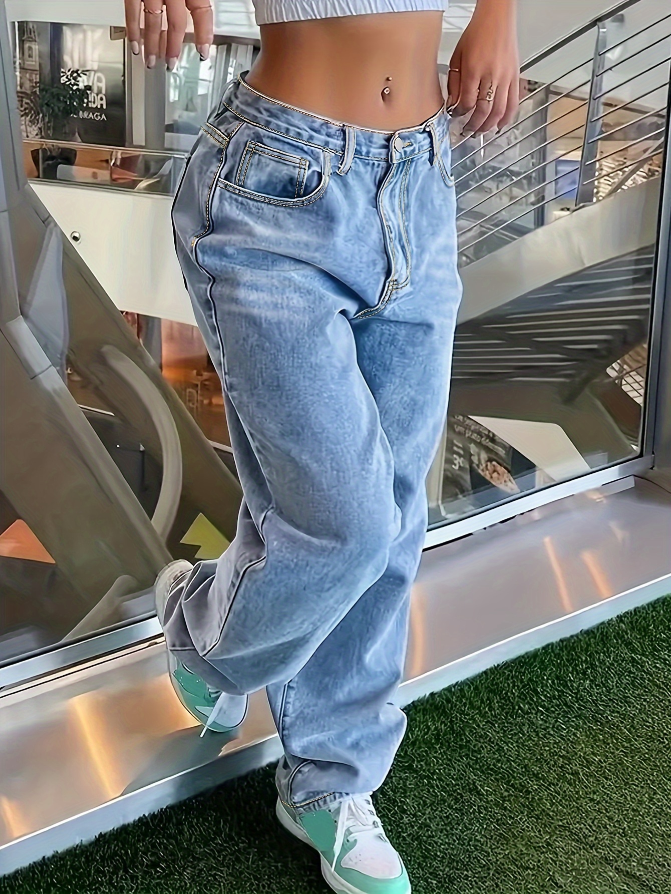 Jeans Holgados Sueltos Cintura Alta Pantalones Mezclilla - Temu