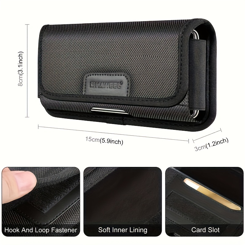 HAWEEL 4.7-6.8 Pulgadas Funda para teléfono celular Funda Funda de tela de  nylon Clip para cinturón de teléfono Bolsa de transporte con ranura para  tarjeta (Negro) - Temu