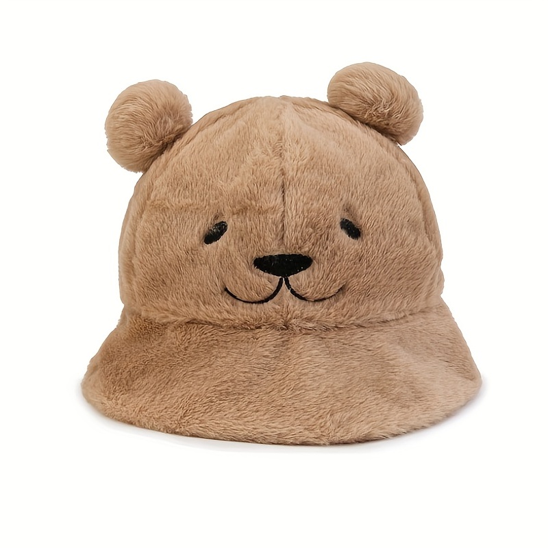 Women Cute Bear Bucket Hat Fluffy Fuzzy Fisherman Hat with Ears Warm  Slouchy Winter Caps
