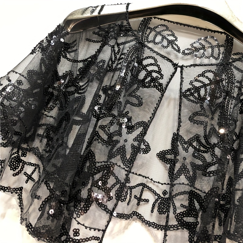 Vintage Sequin Embroidery Shawl Ruffles Cape