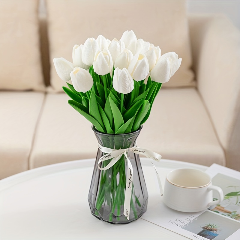 10 Tulipanes Artificiales, Flores Artificiales De Tacto