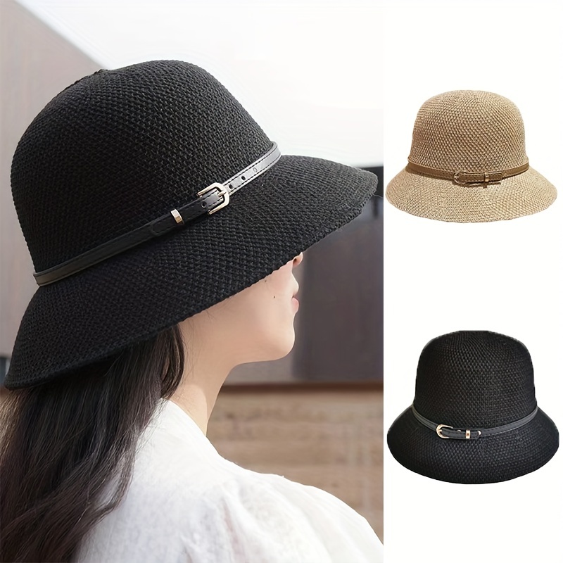 Belt Decor Simple Bucket Hat Elegant Solid Color Sun Hat - Temu
