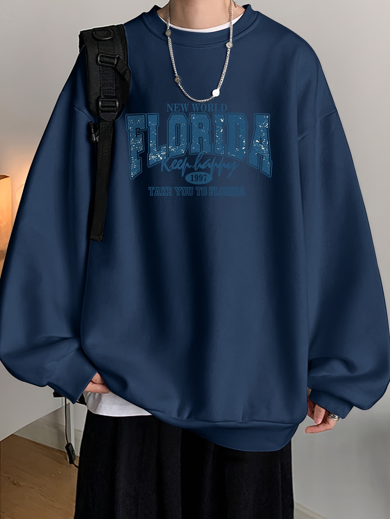 New World Florida Logo Graphic Print Sweatshirt Long Sleeves Temu