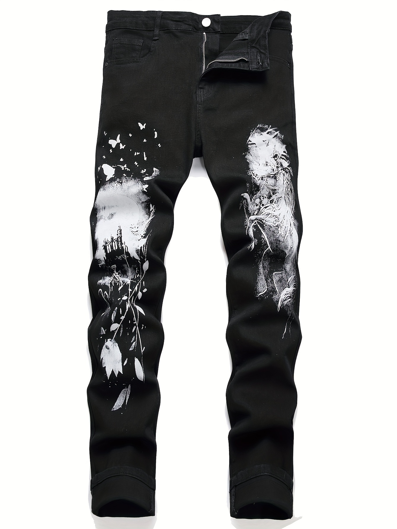 Black Halloween Printed Skinny Jeans, Slim Fit Mid-Stretch Casual Denim  Pants, Women's Denim Jeans & Clothing