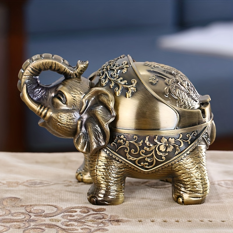 1pc Vintage Elephant Shaped Ashtray Decor, Windproof Ashtray With Cover  Portable Cigarette Holder, Room Bedroom Office Ash Tray