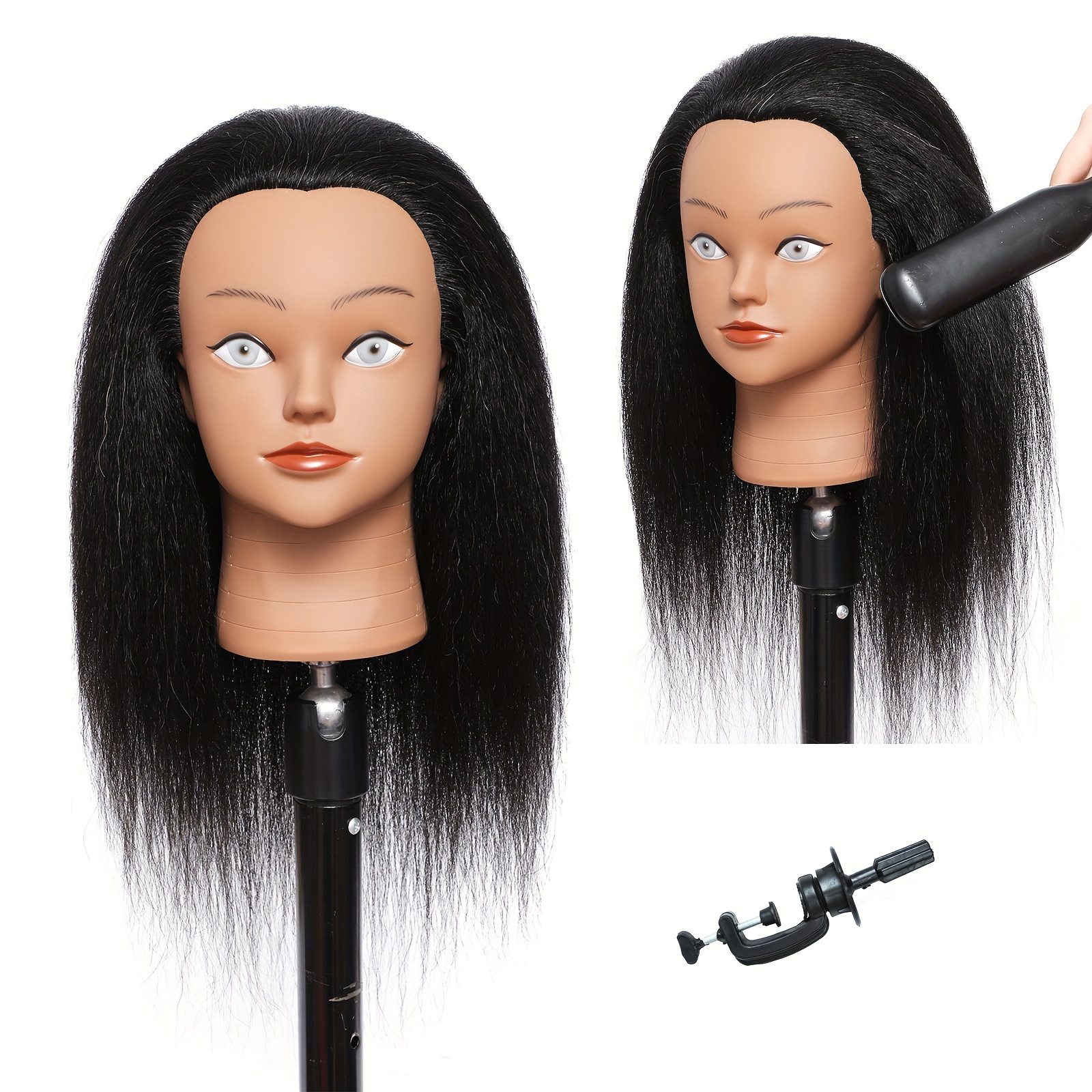 Mannequin Head With 100% Human Hair Afro Curly Hair Training Head Manikin  Head Cosmetology Doll Head for Hairdresser Girls Practice Styling Braiding  with Clamp Stand