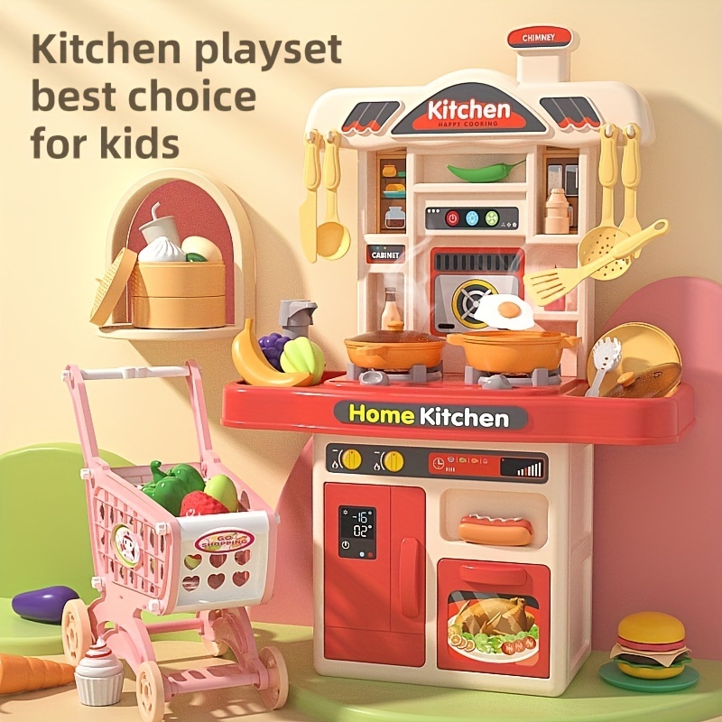 Kids Kitchen Playset Pretend Play Cooking Pots Stoves More - Temu