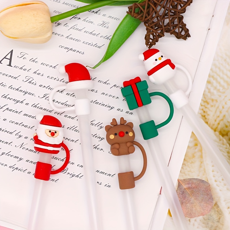 10mm Christmas Straw Cover Cap Dust-Proof Reusable Straw Tips Lids