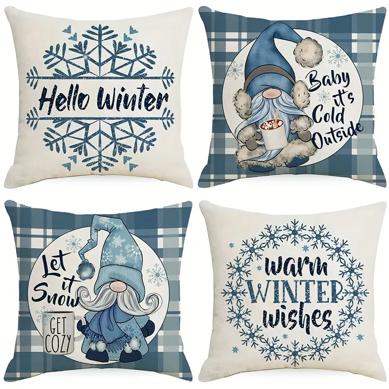 Merry Christmas Decorative Christmas Dwarf Snow Blue Print - Temu