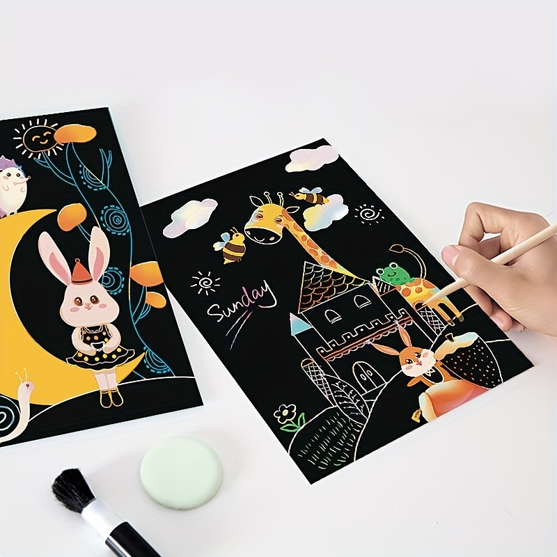50pcs Scratch Art Paper With 4 Stencils Art Set, Magic Scratch Off