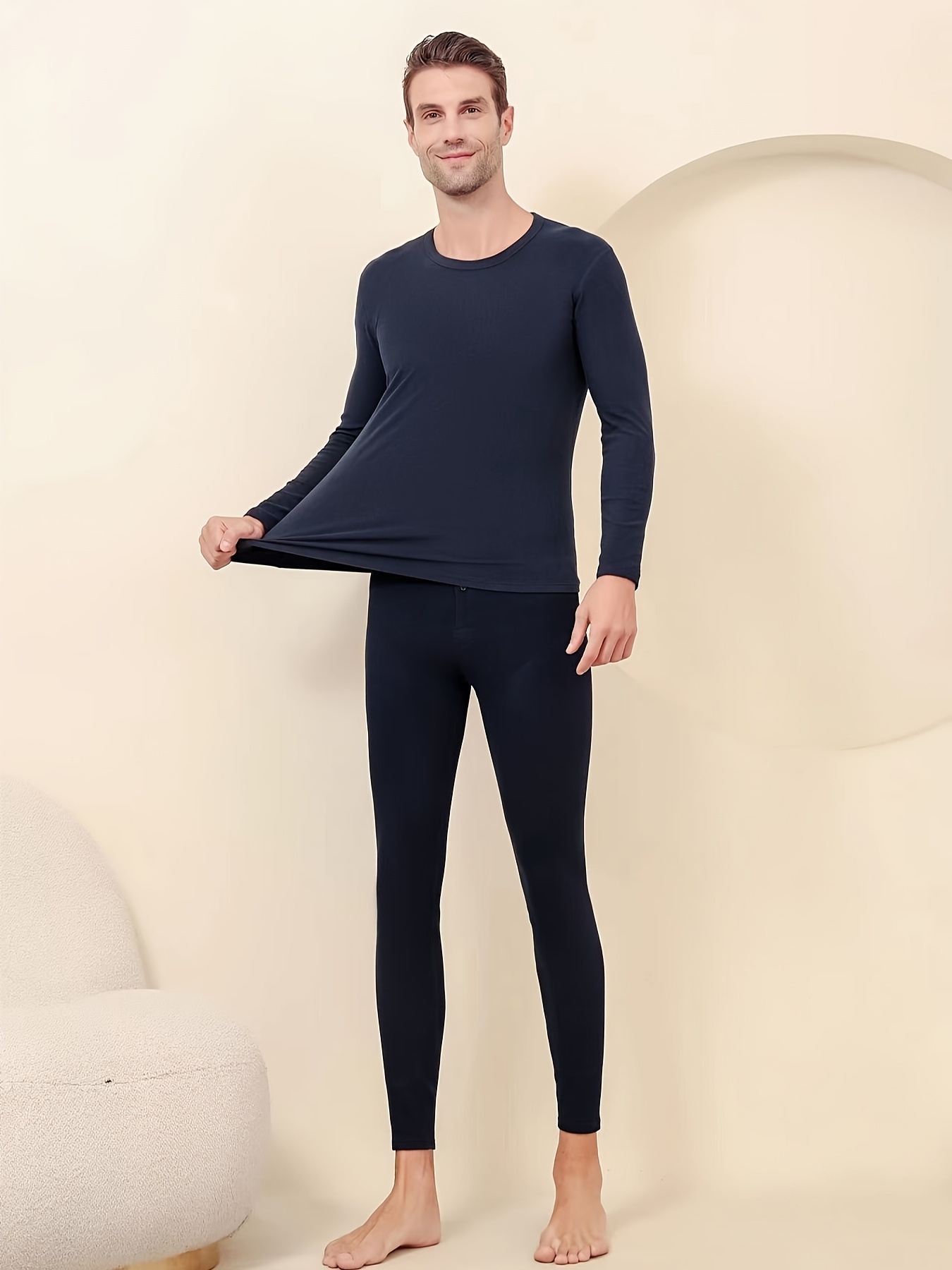Men's Thermal Underwear Tops Crew Neck Base Layer Long - Temu