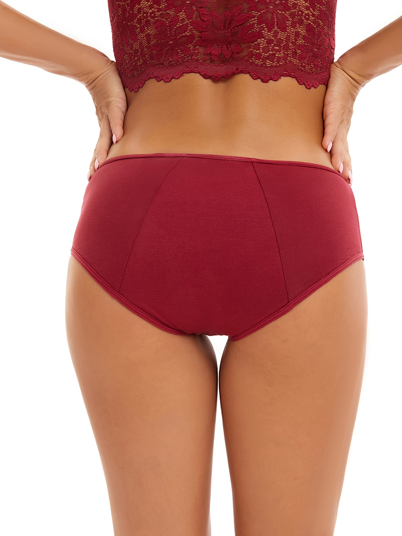 Qcmgmg Panties for Women Bikini Leak Proof Solid Menstrual Period Low Rise  Woman's Underwear Watermelon Red L 