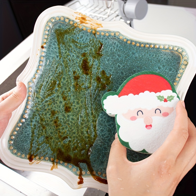 Christmas Decorations Cartoon Dish Cloth Compressed Sponge Wipe Dishwashing Sponges Rag for Home Kitchen Pot Dishes Bowls Cleaning Tool