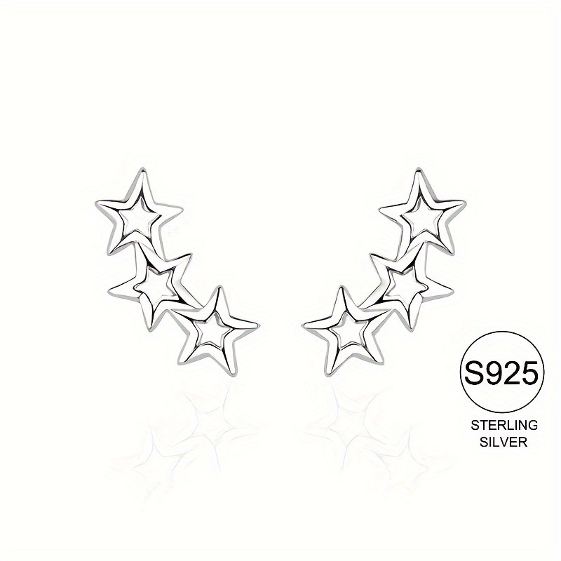 

S925 Sterling Silver Hollowed Star Stud Earrings, Cute Minimal Style Silvery Stud Earrings, All Matched Women's Ear Jewelry