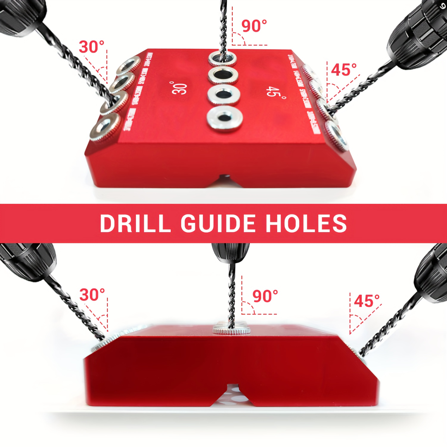 Guía de taladro 30, 45, ángulo de 90 grados, 4 tamaños, plantilla de guía  de taladro para agujero recto, plantilla de taladro portátil para
