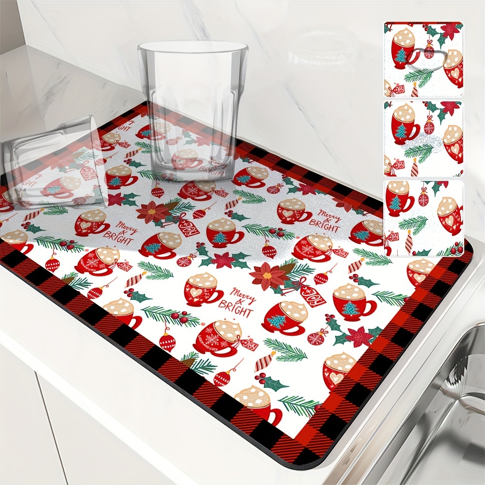 Dish Drying Pad, Kitchen Countertop Absorbent Pad, Red Truck Winter Theme  Washstand Drain Mat, Soft Diatom Mud Faucet Absorbent Mat, Toilet Washstand  Cup Mat, Toilet Anti-water Absorption Mat, Kitchen Accessories, Bathroom  Accessories 