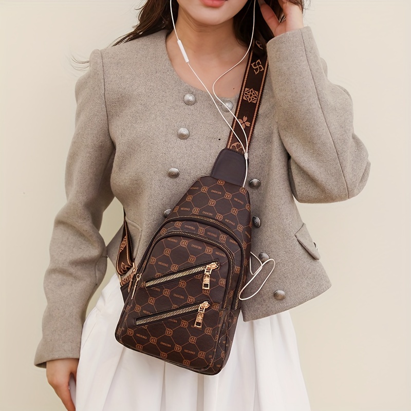 Geometric Print Sling Bag, Trendy Pu Leather Chest Purse, Women's Travel Crossbody  Bag - Temu