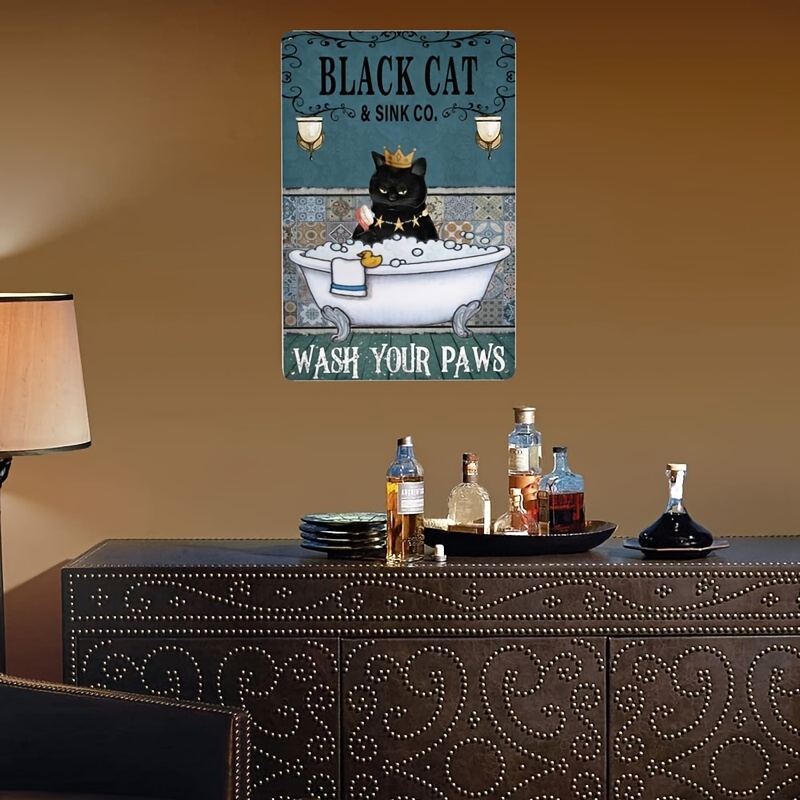 Black Cat and Sink CO Wash Your Paws Poster, Bathroom Decor, Wall Art Decor,  Black Cat Poster, Funny Bathroom Poster No Frame Canvas 