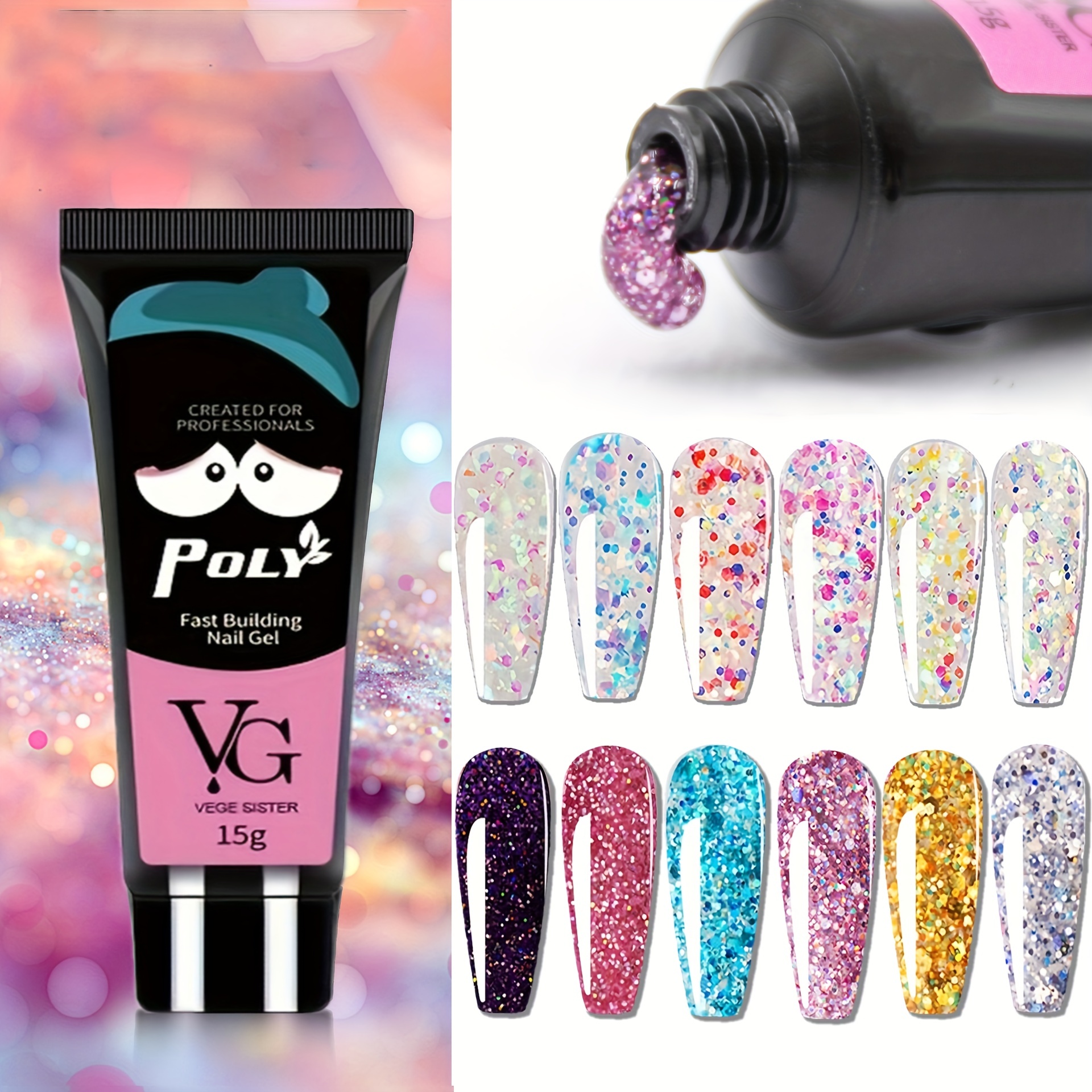 Glitter Poly Nail Extension Gel Rhinestones Shaped Glitter - Temu