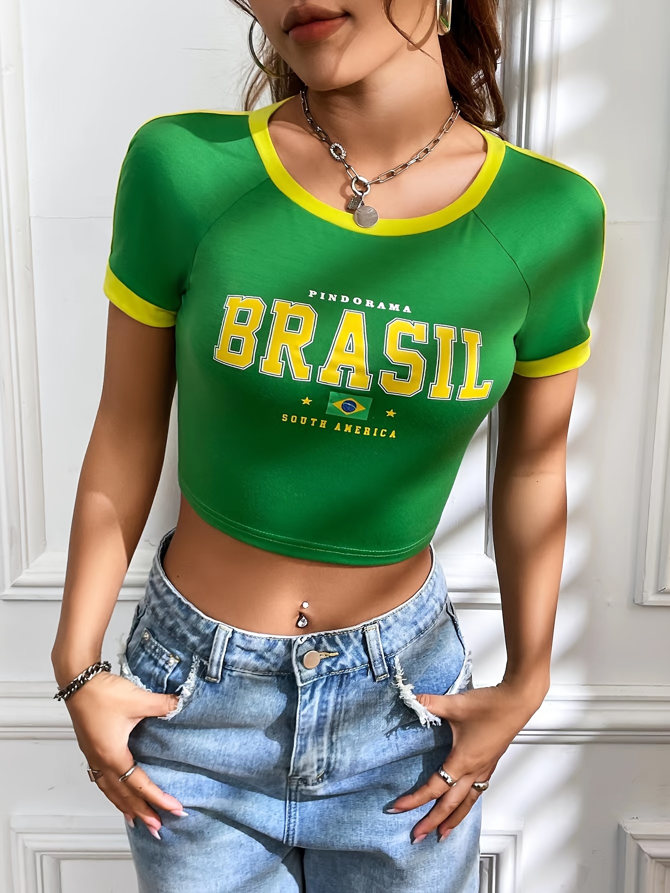 Brazil Y2k Baby T Shirt Vintage Style Football Crop Top 