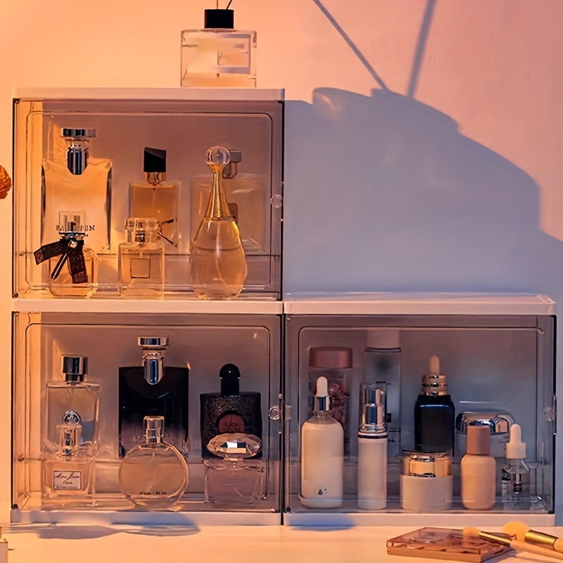 1pc Desktop Plastic Perfume Storage Box, Durable Action Figure Storage Box  For Dolls, Household Storage Organizer For Entryway, Desktop, Bedroom